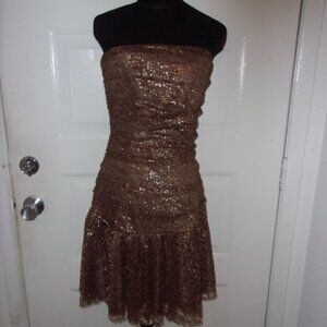Betsey Johnson Bronz Vintage Strapless Evening Ruche Dress 4